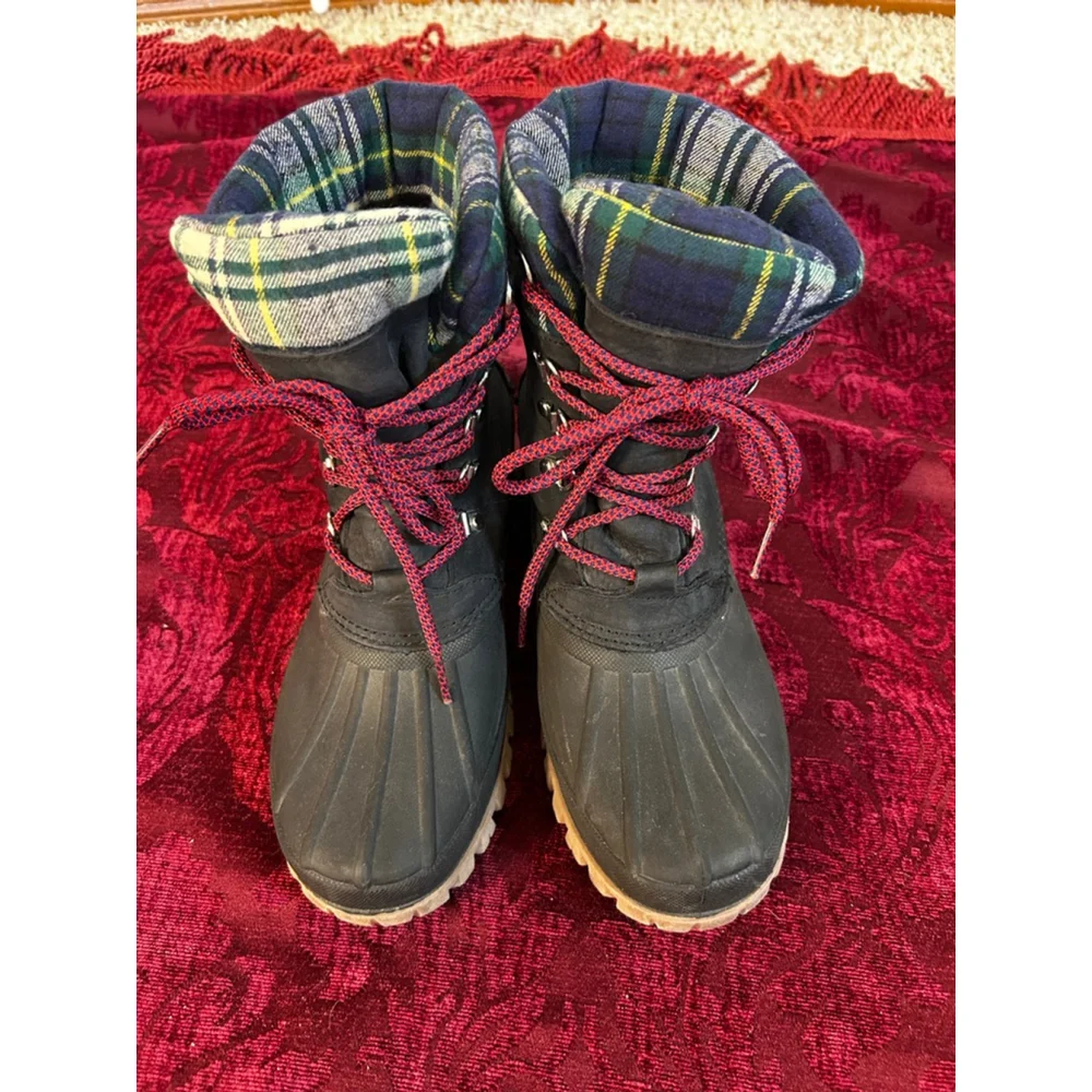 Women's J.Crew Navy/Plaid Perfect Winter Boots Size 9